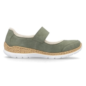 Pantofi dama verde casual piele ecologica si textil cu talpa joasa Rieker N42B0-52-Verde