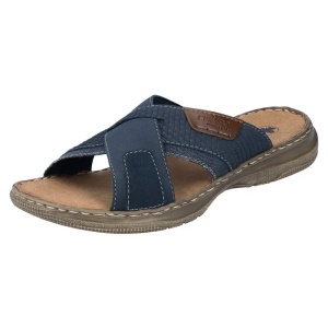 Papuci barbati albastru inchis casual piele ecologica si textil cu talpa joasa Rieker 21491-14-Albastru-Inchis