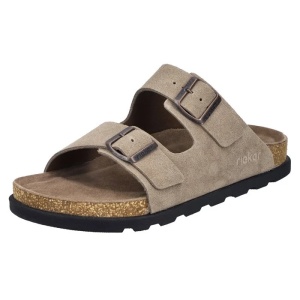 Papuci barbati bej casual piele intoarsa cu talpa groasa Rieker 21190-27-Bej