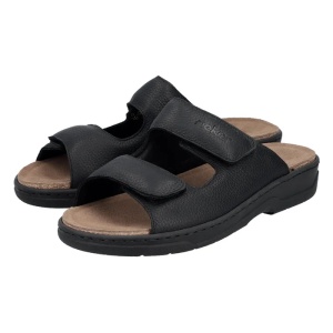 Papuci barbati negru casual piele naturala cu talpa joasa Rieker 20390-00-Negru