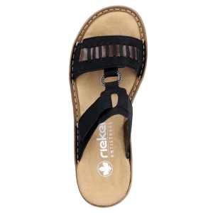 Papuci dama negru casual piele ecologica cu talpa joasa Rieker 60881-00-Negru