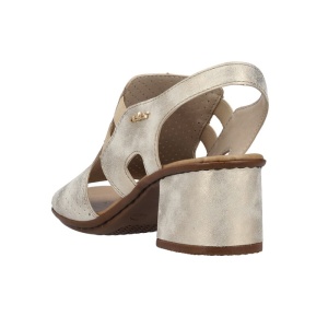 Sandale dama auriu elegante piele ecologica perforate cu toc Rieker 64665-60-Auriu