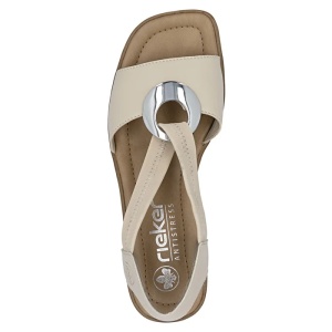 Sandale dama bej casual piele naturala cu toc Rieker 62662-62-Bej