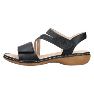 Sandale dama, negru, casual, piele naturala, cu talpa joasa, Rieker 65964-00-Negru