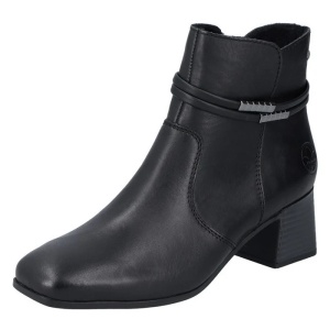 Botine dama negru casual piele ecologica cu toc Rieker 70973-00-Negru
