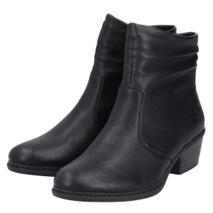 Botine dama negru casual piele ecologica cu toc Rieker 75556-00-Negru