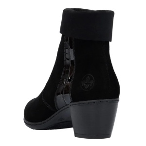Botine dama negru casual piele intoarsa cu toc Rieker Y2152-00-Negru