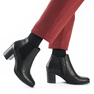 Botine dama negru casual piele naturala cu toc Rieker 50194-00-Negru