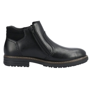 Cizme barbati negru casual piele naturala imblanite scurte cu toc Rieker 33151-00-Negru