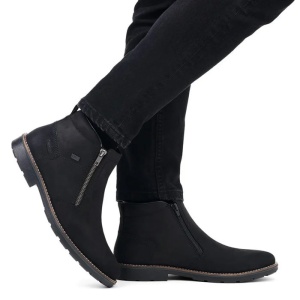Cizme barbati negru casual piele naturala impermeabile imblanite scurte cu toc Rieker 15353-00-Negru