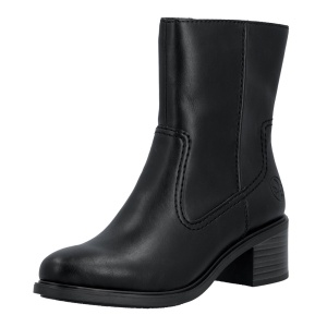 Cizme dama negru casual piele ecologica scurte cu toc Rieker 74170-00-Negru