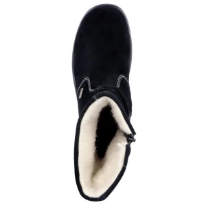 Cizme dama negru casual piele intoarsa impermeabile imblanite scurte cu talpa joasa Rieker Z7171-01-Negru