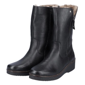 Cizme dama negru casual piele naturala imblanite scurte cu platforma Rieker Y4653-00-Negru