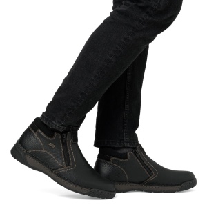 Ghete barbati negru casual piele naturala impermeabile imblanite cu talpa joasa Rieker B0392-00-Negru