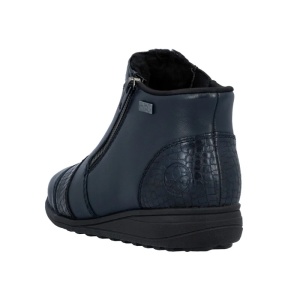 Ghete dama albastru casual piele naturala impermeabile imblanite cu talpa joasa Rieker 47254-14-Albastru