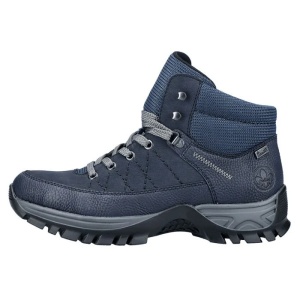 Ghete dama, albastru inchis, sport, piele ecologica, impermeabile, cu talpa joasa, Rieker M9830-15-Albastru-Inchis