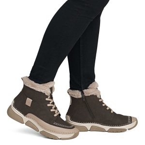 Ghete dama maro casual piele ecologica imblanite cu talpa joasa Rieker 45947-25-Maro