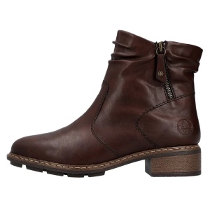 Ghete dama, maro, casual, piele ecologica, imblanite, cu toc, Rieker 77281-25-Maro