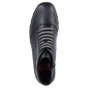 Ghete dama negru casual piele ecologica cu talpa joasa Rieker N3374-00-Negru