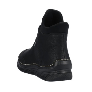 Ghete dama negru casual piele ecologica imblanite cu talpa joasa Rieker 55069-00-Negru