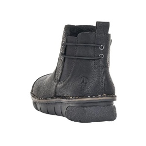 Ghete dama negru casual piele ecologica imblanite cu talpa joasa Rieker 73362-00-Negru