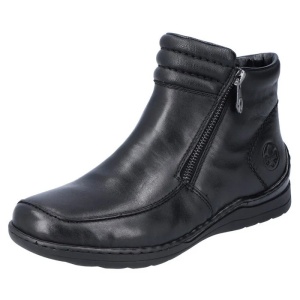 Ghete dama negru casual piele naturala imblanite cu talpa joasa Rieker 48999-00-Negru