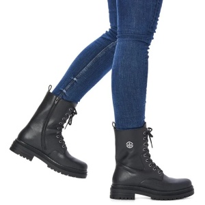 Ghete dama negru casual piele naturala imblanite cu toc Rieker Y3115-00-Negru