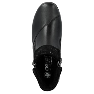 Ghete dama negru casual piele naturala impermeabile imblanite cu talpa joasa Rieker 47252-00-Negru