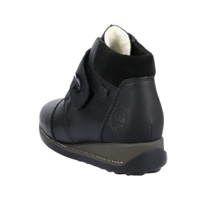 Ghete dama negru casual piele naturala impermeabile imblanite cu talpa joasa Rieker 44255-00-Negru