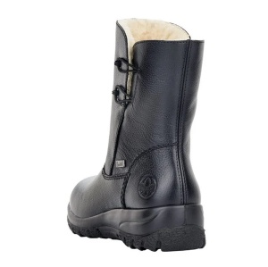 Ghete dama negru casual piele naturala impermeabile imblanite cu talpa joasa Rieker Z7172-00-Negru