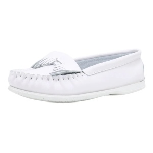 Mocasini dama alb casual piele naturala cu franjuri cu talpa joasa Formazione 9913-Alb