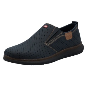 Pantofi barbati albastru casual piele naturala perforati cu talpa joasa Rieker 10452-14-Albastru