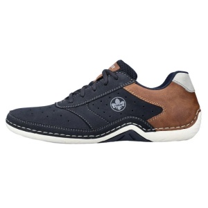 Pantofi barbati, albastru inchis, casual, piele ecologica, cu talpa joasa, Rieker 07506-14-Albastru-Inchis
