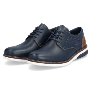 Pantofi barbati albastru inchis casual piele naturala cu talpa joasa Rieker 14416-14-Albastru-Inchis