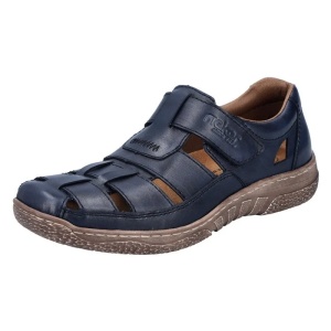 Pantofi barbati albastru inchis casual piele naturala perforati cu talpa joasa Rieker 03578-14-Albastru-Inchis