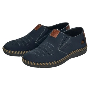 Pantofi barbati albastru inchis casual piele naturala perforati cu talpa joasa Rieker B2457-14-Albastru-Inchis