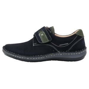 Pantofi barbati, albastru inchis, casual, piele naturala, perforati, cu talpa joasa, Otter OT9583-42-2-Albastru-Inchis
