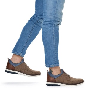 Pantofi barbati bej casual piele ecologica si textil cu talpa joasa Rieker 14450-64-Bej