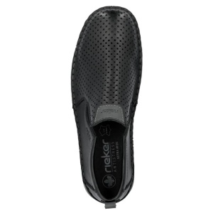 Pantofi barbati negru casual piele naturala perforati cu talpa joasa Rieker 05457-00-Negru