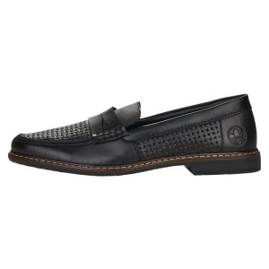 Pantofi barbati, negru, casual, piele naturala, perforati, cu toc, Rieker 13470-00-Negru