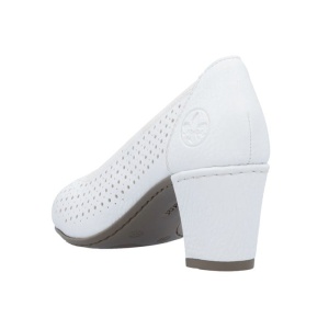 Pantofi dama alb casual piele ecologica perforati cu toc Rieker 41057-80-Alb