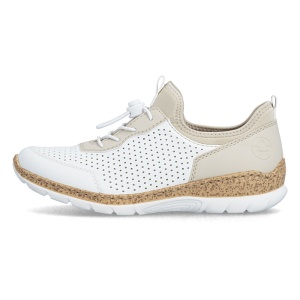 Pantofi dama, alb, casual, piele ecologica si textil, cu talpa joasa, Rieker N4286-80-Alb