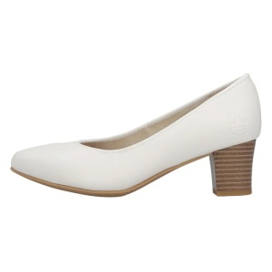 Pantofi dama, alb, casual, piele naturala, cu toc, Rieker 44650-80-Alb