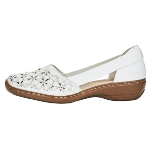 Pantofi dama, alb, casual, piele naturala, perforati, cu talpa joasa, Rieker 41356-80-Alb