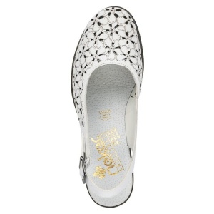 Pantofi dama alb casual piele naturala perforati cu toc Rieker 40981-80-Alb