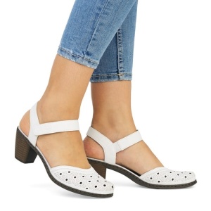 Pantofi dama alb casual piele naturala perforati cu toc Rieker 40991-80-Alb