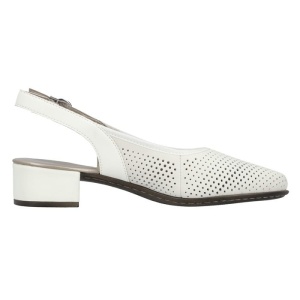 Pantofi dama alb elegant piele naturala perforati cu toc Rieker 47066-80-Alb