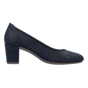 Pantofi dama albastru casual piele ecologica perforati cu toc Rieker 41057-14-Albastru