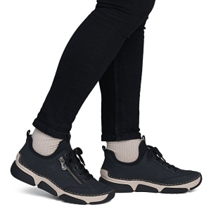 Pantofi dama albastru casual piele ecologica si textil cu talpa joasa Rieker 45973-17-Albastru