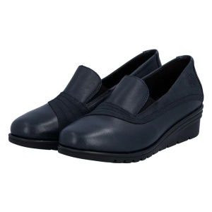 Pantofi dama albastru casual piele naturala cu platforma Rieker L5356-14-Albastru